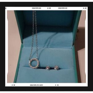 New~DIAMONIQUE Small Infinity Circle Necklace & Stud Earring Set~925 Sterling